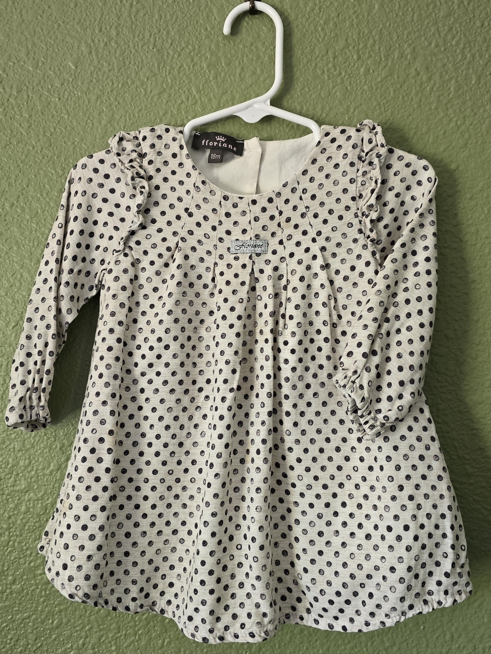 Cream Polka Dot Long-Sleeve Kids Dress